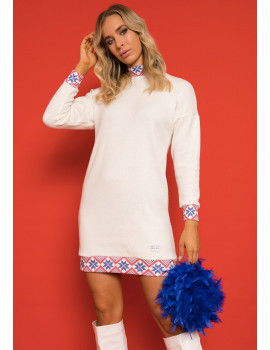CLARETTE Knit Dress/Tunic - White (Blue-Red Print)
