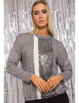 MAEVA Sequin Knit Sweater - Grey