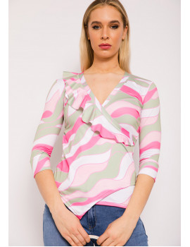 CYRILLE Print Top - Green-Pink