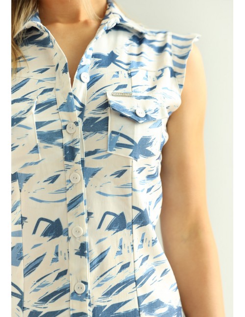 LEAH Sleeveless Shirt - Blue-White