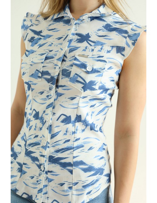 LEAH Sleeveless Shirt - Blue-White