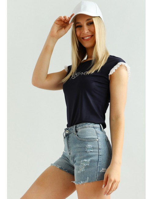 CAMILA Hímzett Farmer Rövidnadrág