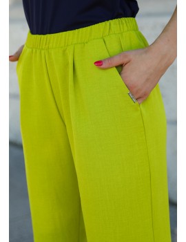 LAYLA Elastic Waist Linen Style Trousers - Kiwi