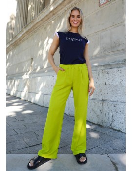 LAYLA Elastic Waist Linen Style Trousers - Kiwi