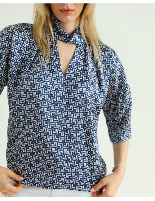 TWILA Print Blouse - Navy