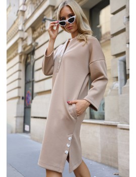 LILYBELL Buttoned Dress with Pockets - Beige