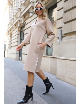 LILYBELL Buttoned Dress with Pockets - Beige