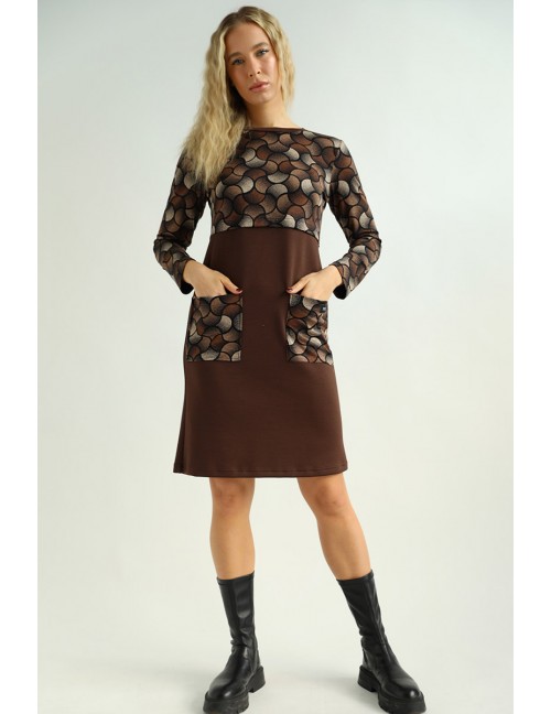 BETONI Print Dress - Chocolate Brown
