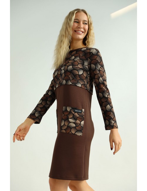 BETONI Print Dress - Chocolate Brown