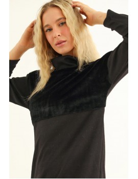DIANTHE Faux Fur Knit Tunic - Black