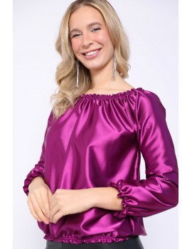 SAMATHA Szatén Gumis Vállú Felső - Pink