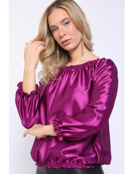 SAMATHA Szatén Gumis Vállú Felső - Pink
