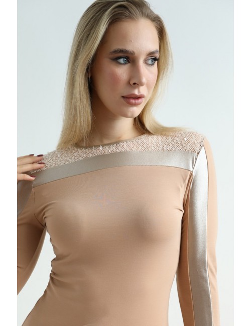 LAURA Flitteres Felső - Mogyoró