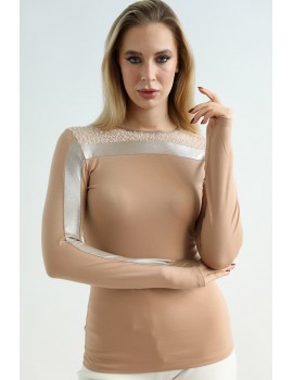 LAURA Flitteres Felső - Mogyoró