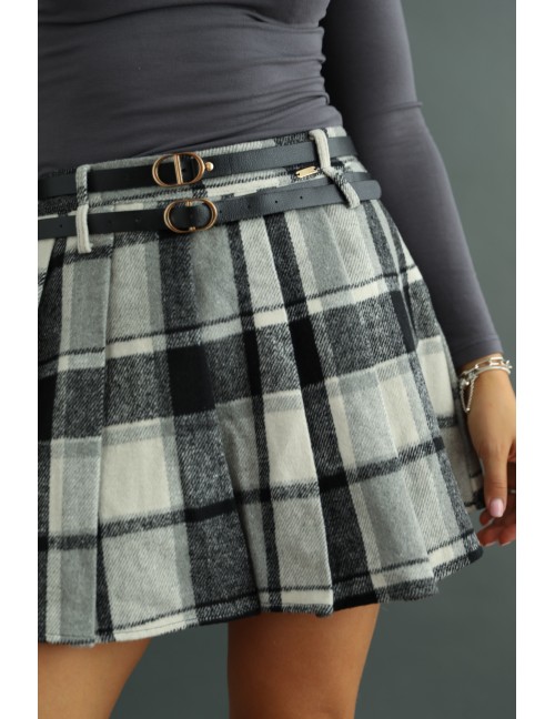 Kockás Szoknya Short Béléssel - Szürke