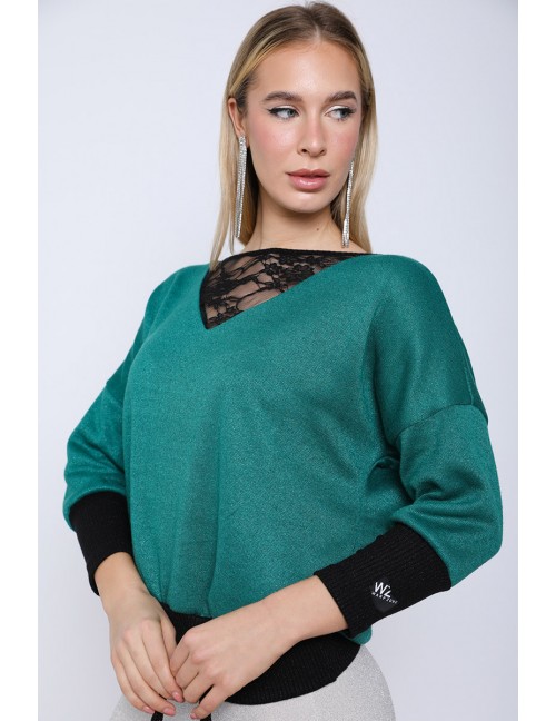 ELEONORA Kötött Felső Csipke Részlettel - Fenyőzöld ELEONORA Kötött Felső Csipke Részlettel - Fenyőzöld