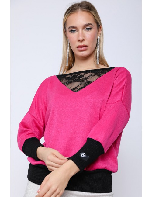 ELEONORA Kötött Felső Csipke Részlettel - Pink