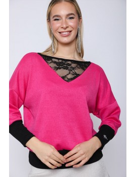 ELEONORA Kötött Felső Csipke Részlettel - Pink