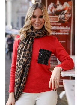 BRAELLYN Kötött Felső Flitteres Zsebbel - Piros