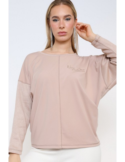 VADA Embroidered Loose Blouse - Beige