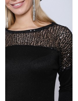 KAROLINA Flitteres Kötött Pulóver - Fekete