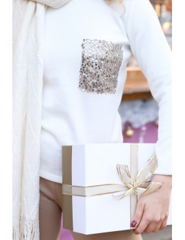 ELEONORA Knit Jumper with Sequin Pockets - White