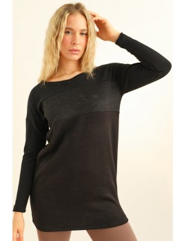 BELLA Embroidered Knit Tunic - Black
