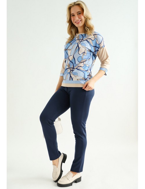 FERN Hímzett Elasztikus Nadrág  - Sötétkék