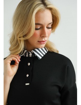 JEWEL Shirt Collar Jumper - Black
