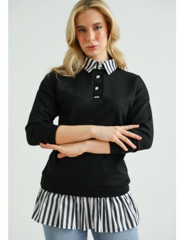 JEWEL Shirt Collar Jumper - Black