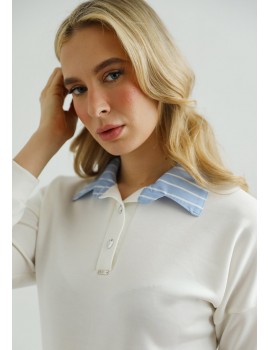 JEWEL Shirt Collar Jumper -White