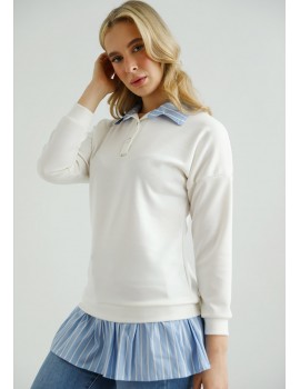 JEWEL Shirt Collar Jumper -White