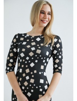 DIANTHA Print Dress - Black Squares