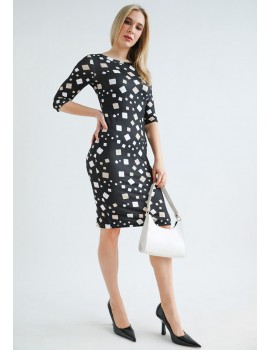 DIANTHA Print Dress - Black Squares