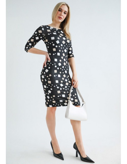 DIANTHA Print Dress - Black Squares