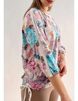 Side Knot Top - Blue-Rose Pattern
