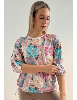 Side Knot Top - Blue-Rose Pattern