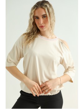 Open Shoulder Top - Beige