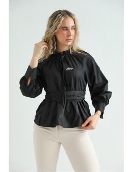 Embroidered Poplin Top - Black 