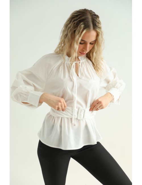 Húzott Hímzett Puplin Felső - Fehér