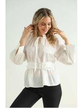 Embroidered Poplin Top - White