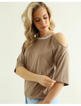 Open Shoulder Top - Brown