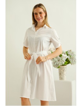 HAILEY Poplin Shirt Dress - White