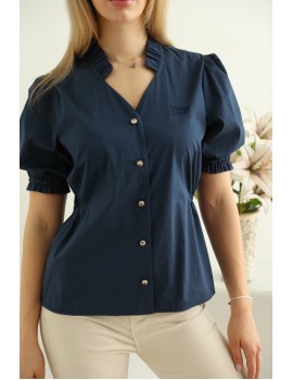 YASMIN Poplin Shirt - Navy