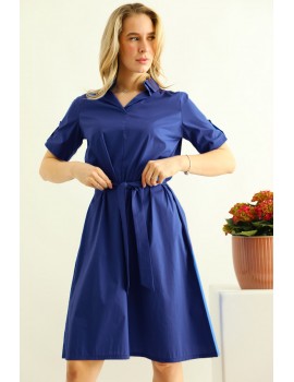 HAILEY Poplin Shirt Dress - Navy