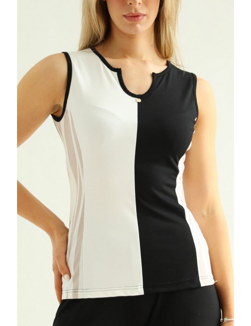 EVELIN Ujjatlan Felső - Bézs Mintás-Fekete