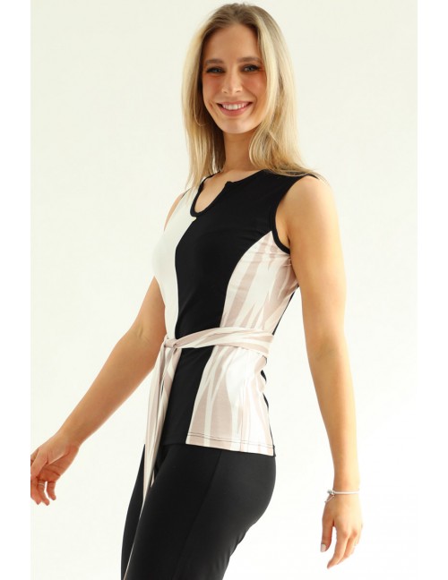 EVELIN Ujjatlan Felső - Bézs Mintás-Fekete