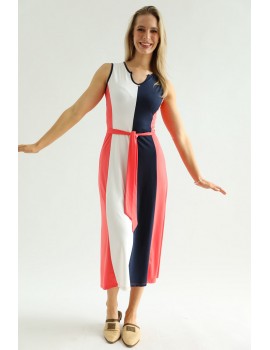 MINNIE Dress with Belt - Watermelon with Navy