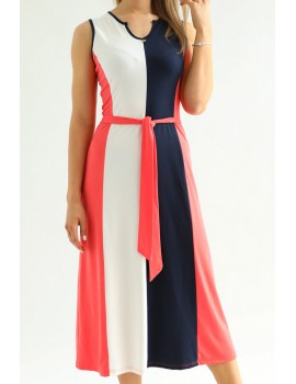 MINNIE Dress with Belt - Watermelon with Navy