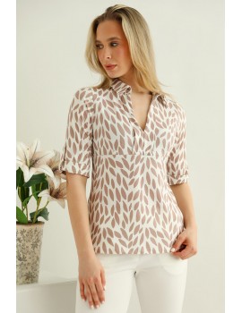 MOLLY Mintás Galléros Felső - Mocha